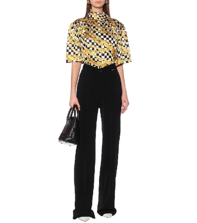 Shop Balenciaga Scarf Printed Silk-satin Shirt In Gold