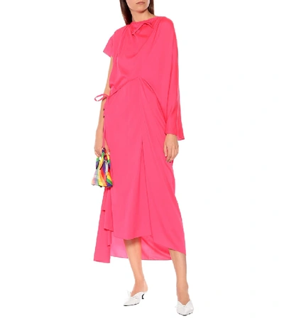 Shop Balenciaga Asymmetric Crêpe Midi Dress In Pink