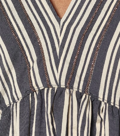 Shop Brunello Cucinelli Striped Cotton And Silk Dress In Blue
