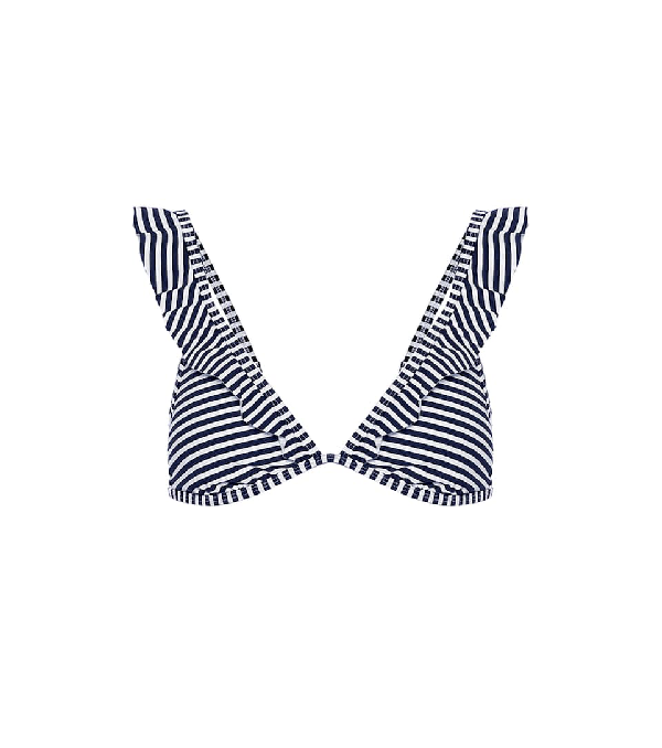 blue and white striped bikini top