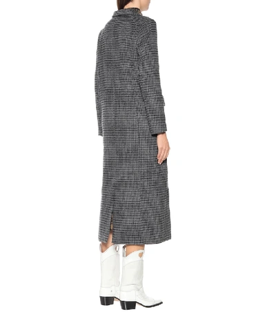 Shop Ganni Checked Wool-blend Coat In Grey