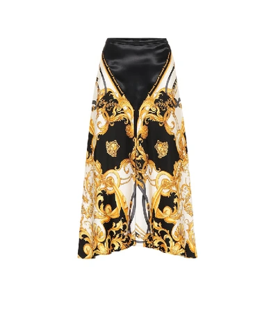 Shop Versace Printed Silk Midi Skirt In Gold