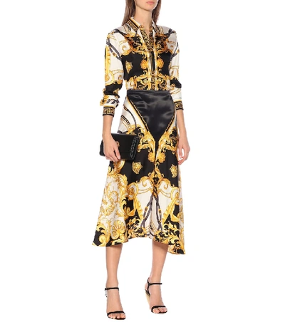 Shop Versace Printed Silk Midi Skirt In Gold