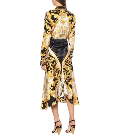 Shop Versace Printed Silk Midi Skirt In Gold