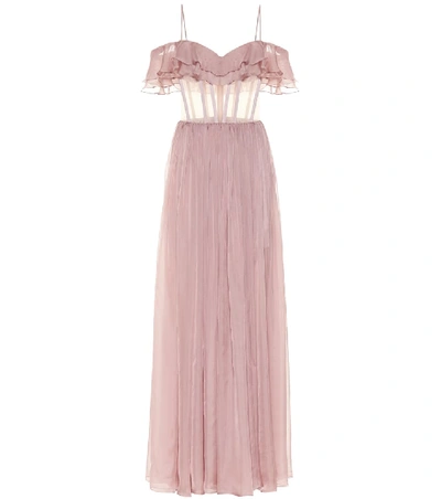 Shop Rasario Off-shoulder Silk Gown In Pink