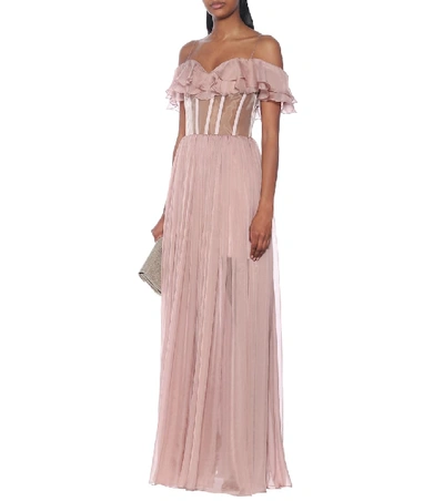 Shop Rasario Off-shoulder Silk Gown In Pink