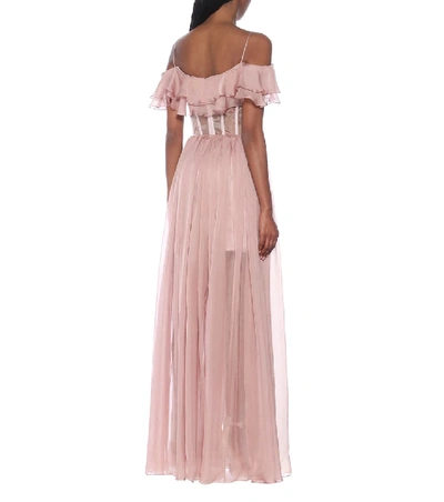 Shop Rasario Off-shoulder Silk Gown In Pink