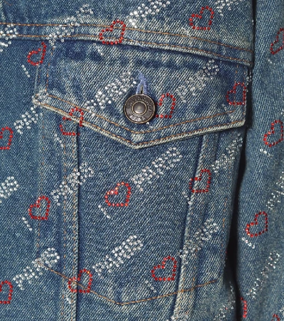 Shop Balenciaga Embellished Denim Jacket In Blue