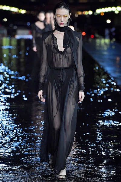 Shop Saint Laurent Silk Gown In Black