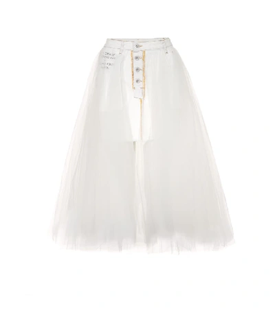 Shop Ben Taverniti Unravel Project Denim And Tulle Skirt In White