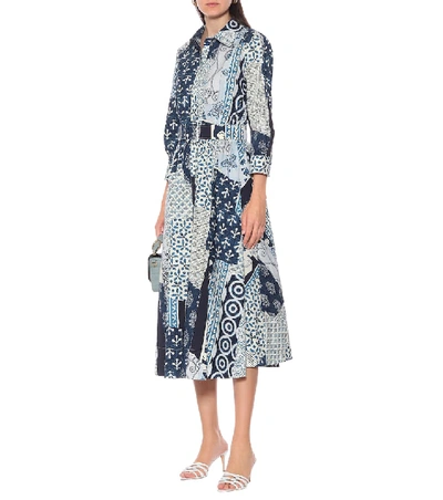 Shop Oscar De La Renta Cotton-poplin Midi Shirt Dress In Blue