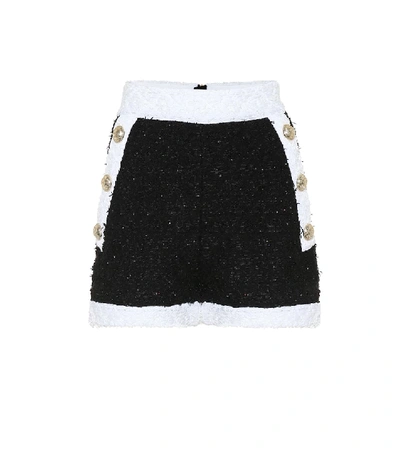 Shop Balmain Bouclé Shorts In Black