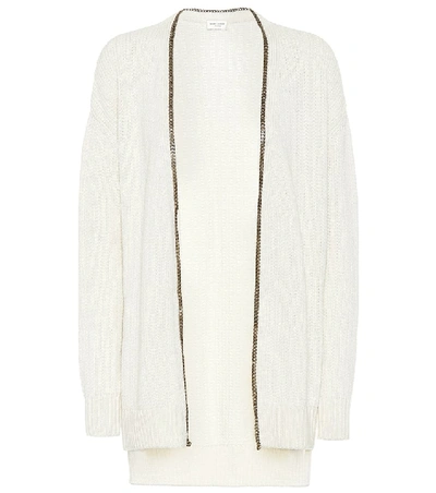 Shop Saint Laurent College Chain-trimmed Cardigan In White