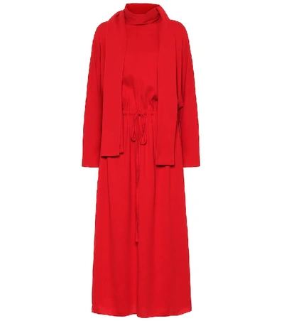 Shop Valentino Stretch-crêpe Midi Dress In Red