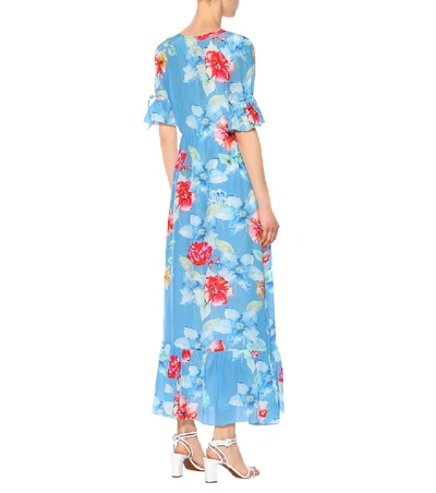 Shop Athena Procopiou Floral-printed Silk Dress In Blue