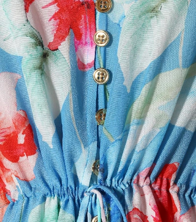 Shop Athena Procopiou Floral-printed Silk Dress In Blue
