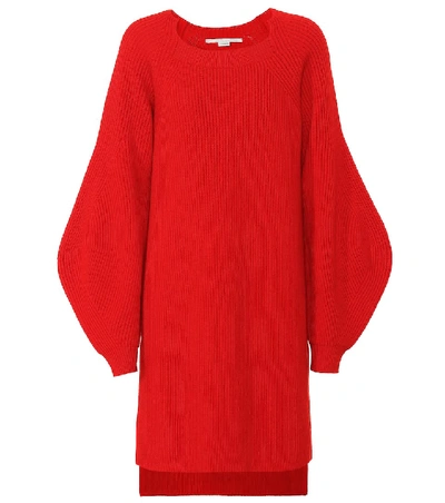 Shop Stella Mccartney Ribbed Wool Tunic Sweater In Red