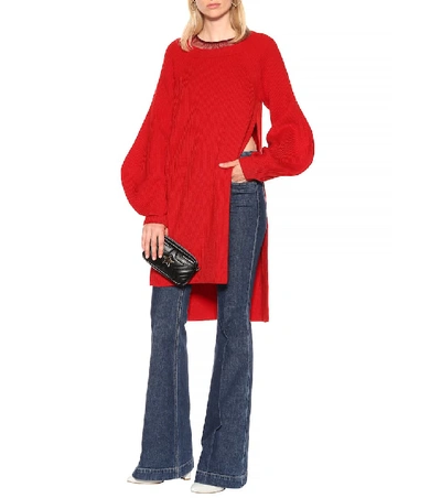 Shop Stella Mccartney Ribbed Wool Tunic Sweater In Red
