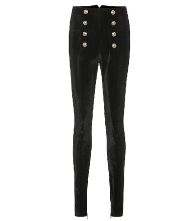 Shop Balmain High-rise Embellished Skinny Pants In Black