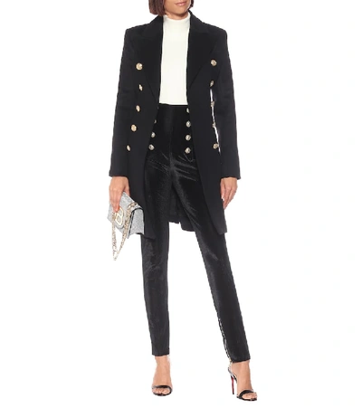 Shop Balmain High-rise Embellished Skinny Pants In Black