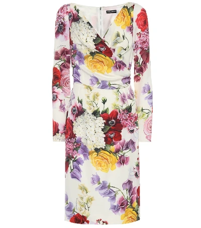 Shop Dolce & Gabbana Floral Stretch Silk Dress In Multicoloured