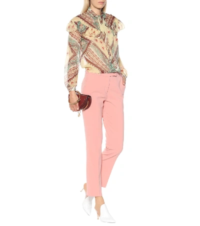 Shop Etro Mid-rise Straight Crêpe Pants In Pink