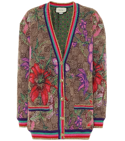 Shop Gucci Gg Flora Wool-blend Cardigan In Brown