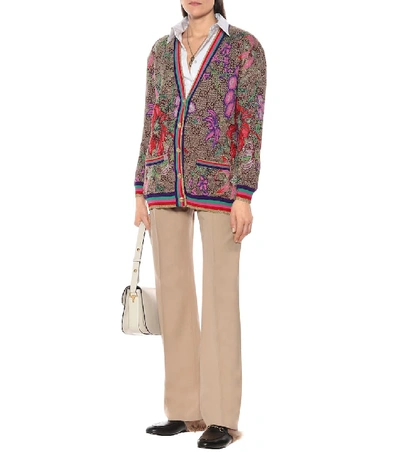 Shop Gucci Gg Flora Wool-blend Cardigan In Brown