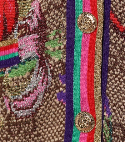 Shop Gucci Gg Flora Wool-blend Cardigan In Brown
