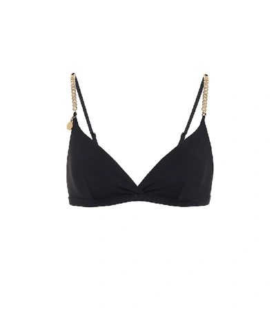 Shop Stella Mccartney Falabella Chain-trimmed Bikini Top In Black