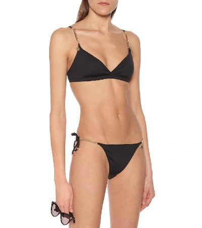 Shop Stella Mccartney Falabella Chain-trimmed Bikini Top In Black