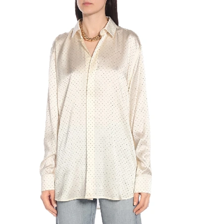 Shop Saint Laurent Embellished Silk Satin Shirt In White