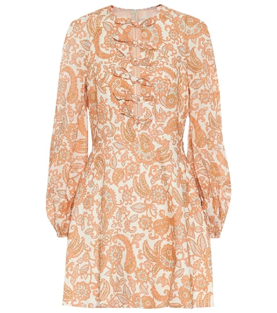 Shop Zimmermann Peggy Printed Linen Minidress In Orange