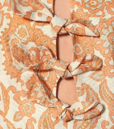 Shop Zimmermann Peggy Printed Linen Minidress In Orange
