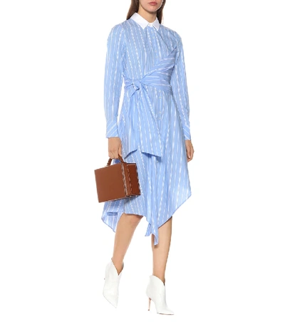 Shop Jonathan Simkhai Striped Cotton Shirt Dress In Blue