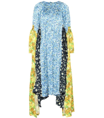 Shop Vetements Floral Satin Midi Dress In Blue