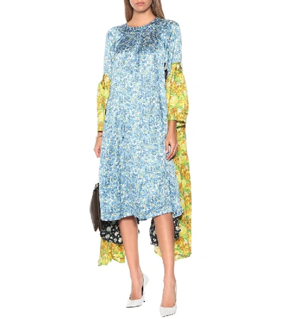 Shop Vetements Floral Satin Midi Dress In Blue