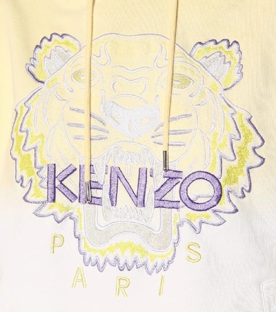 Shop Kenzo Tiger Logo Embroidered Cotton Hoodie In White