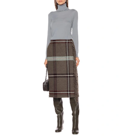 Shop Ferragamo Checked Wool Skirt In Brown