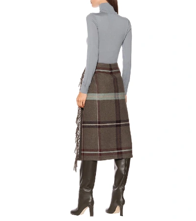 Shop Ferragamo Checked Wool Skirt In Brown