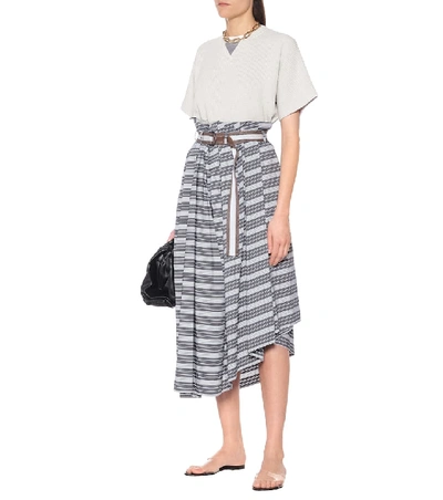 Shop Brunello Cucinelli Striped Cotton Midi Skirt In Multicoloured