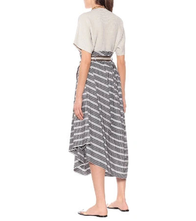 Shop Brunello Cucinelli Striped Cotton Midi Skirt In Multicoloured