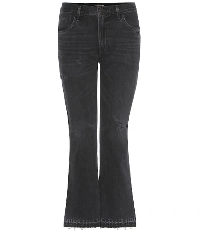 Shop Citizens Of Humanity Sasha Twist Flare Crop Cotton Jeans In Black