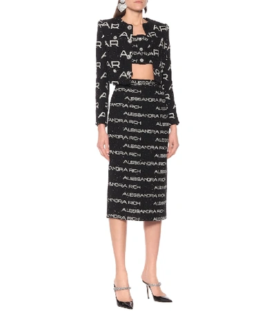 Shop Alessandra Rich Sequined Tweed Midi Skirt In Black