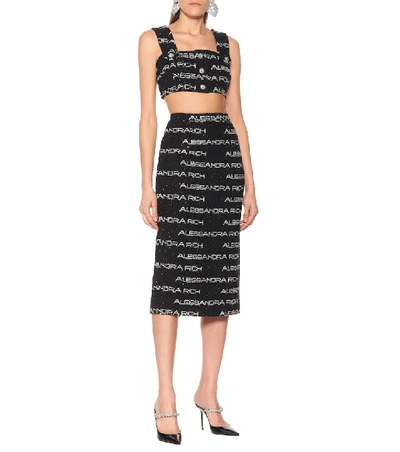 Shop Alessandra Rich Sequined Tweed Midi Skirt In Black