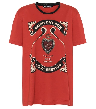 Shop Dolce & Gabbana Printed Cotton T-shirt In Red