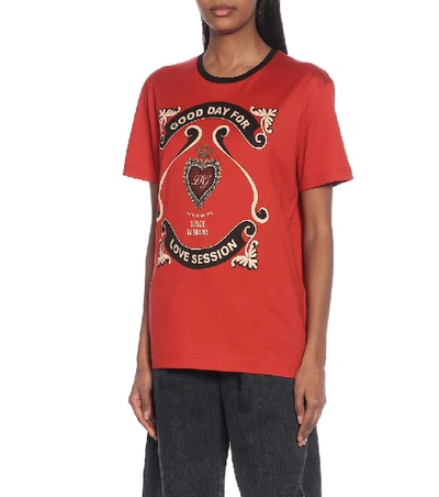 Shop Dolce & Gabbana Printed Cotton T-shirt In Red