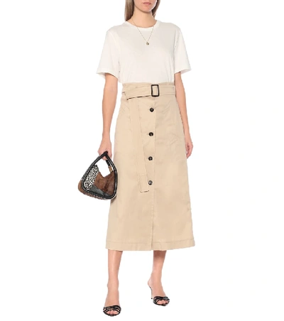 Shop Max Mara Lisotte Cotton Midi Skirt In Beige