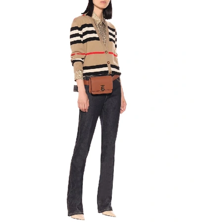 Shop Burberry Striped Merino Wool Cardigan In Beige