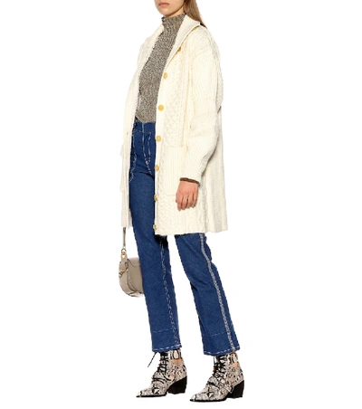 Shop Chloé Cable-knit Wool-blend Cardigan In White